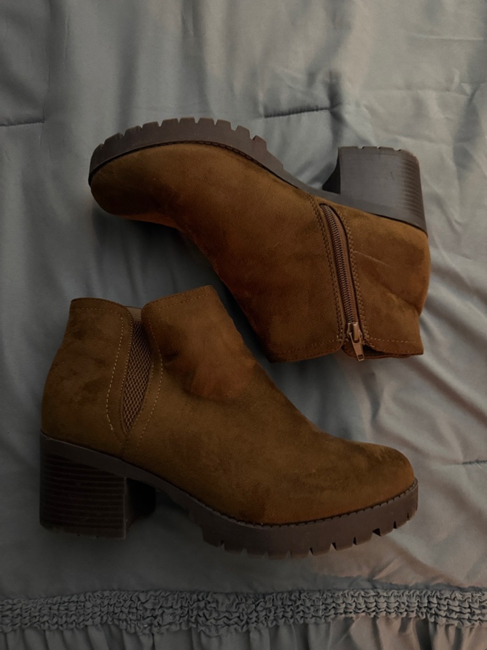 Chestnut Suede Block Heel Ankle Booties